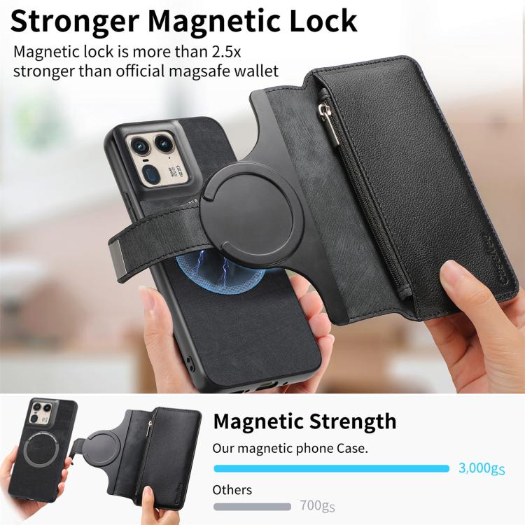 For Motorola Edge 50 Ultra CaseNeo MagSafe RFID Anti-theft Zipper Wallet Retro Leather Phone Case