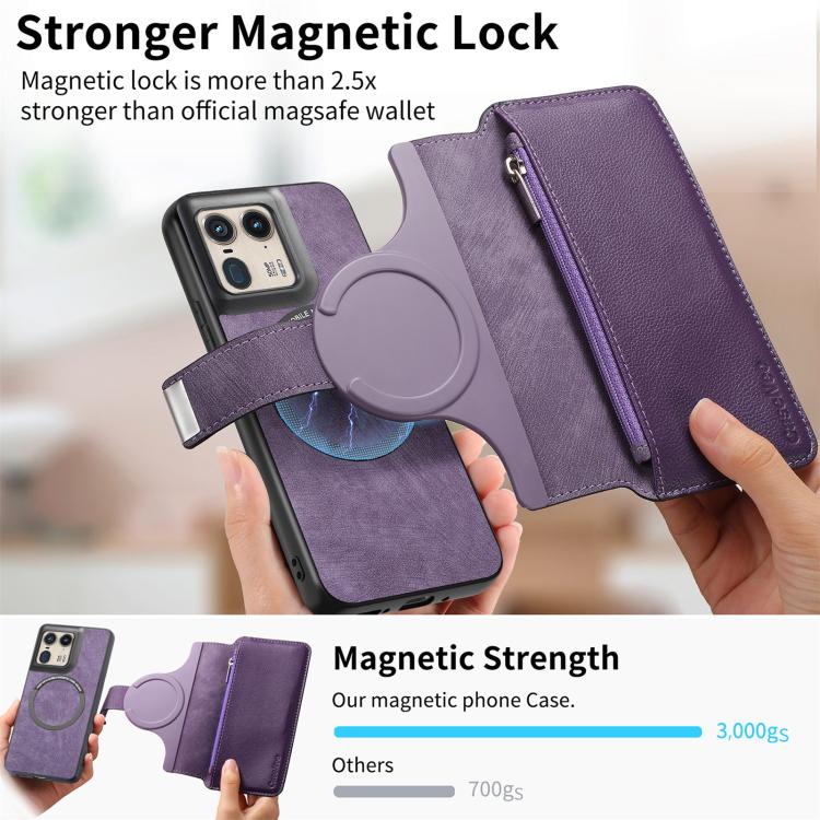 For Motorola Edge 50 Ultra CaseNeo MagSafe RFID Anti-theft Zipper Wallet Retro Leather Phone Case
