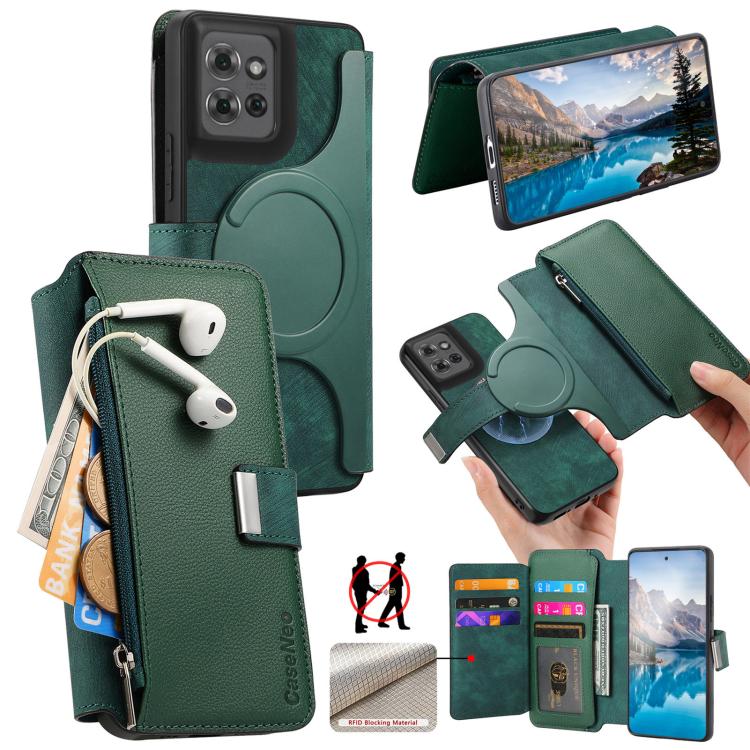 For Motorola Edge 50 CaseNeo MagSafe RFID Anti-theft Zipper Wallet Retro Leather Phone Case