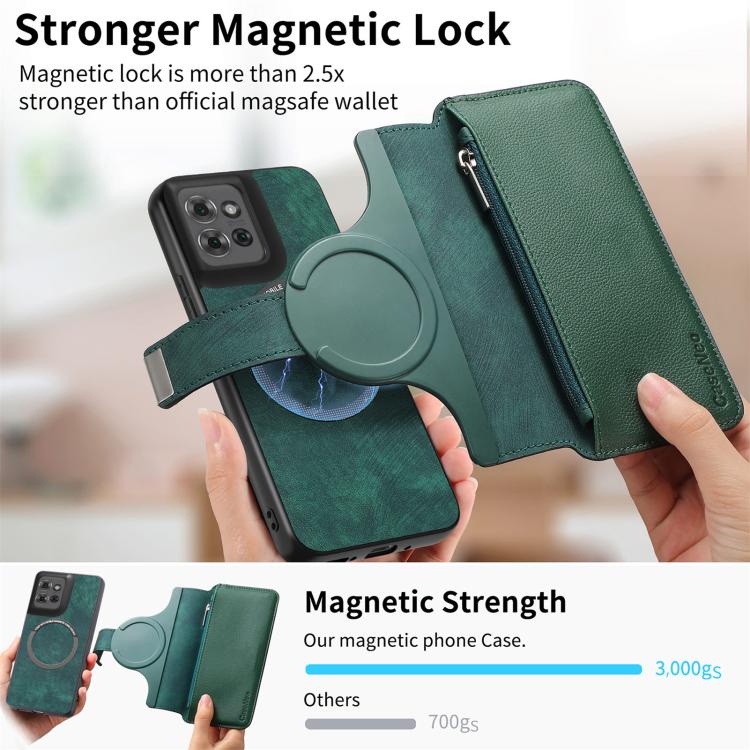 For Motorola Edge 50 CaseNeo MagSafe RFID Anti-theft Zipper Wallet Retro Leather Phone Case