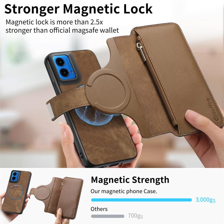 For Motorola Moto G45 5G CaseNeo MagSafe RFID Anti-theft Zipper Wallet Retro Leather Phone Case