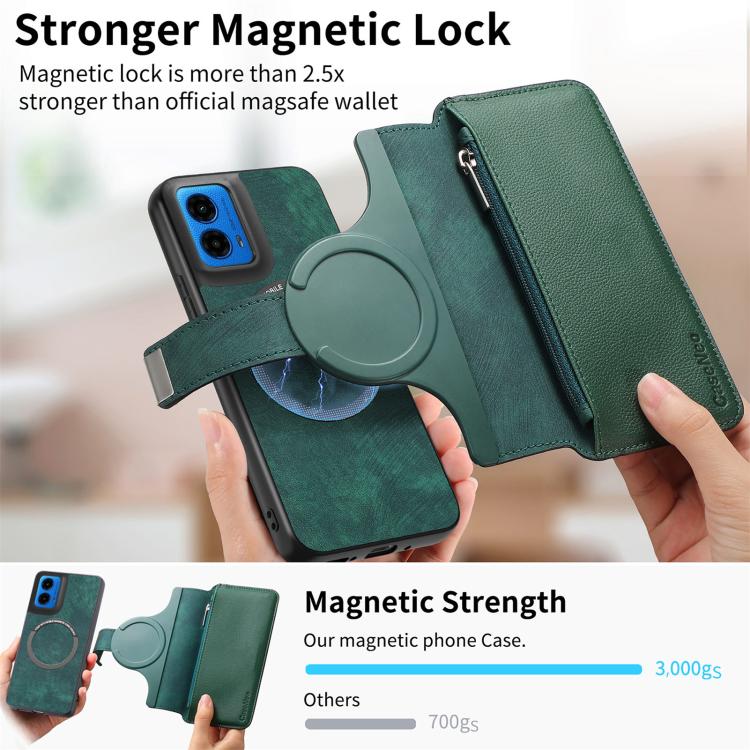 For Motorola Moto G45 5G CaseNeo MagSafe RFID Anti-theft Zipper Wallet Retro Leather Phone Case