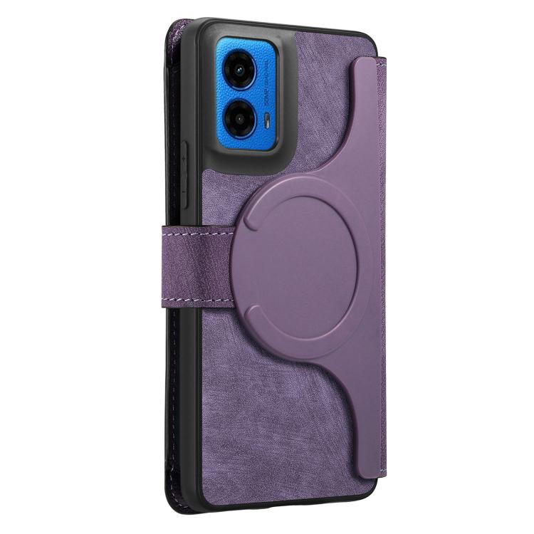 For Motorola Moto G45 5G CaseNeo MagSafe RFID Anti-theft Zipper Wallet Retro Leather Phone Case