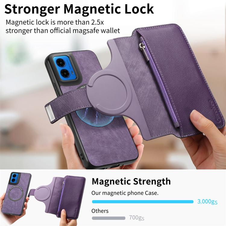 For Motorola Moto G45 5G CaseNeo MagSafe RFID Anti-theft Zipper Wallet Retro Leather Phone Case