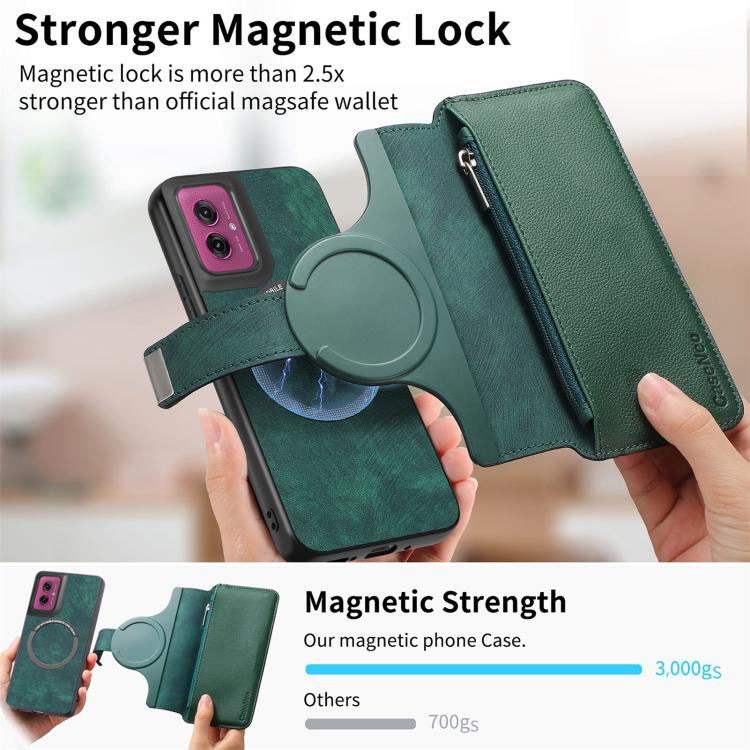 For Motorola Moto G55 CaseNeo MagSafe RFID Anti-theft Zipper Wallet Retro Leather Phone Case