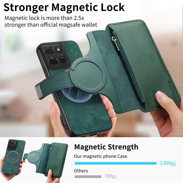 For Motorola Moto G75 5G CaseNeo MagSafe RFID Anti-theft Zipper Wallet Retro Leather Phone Case