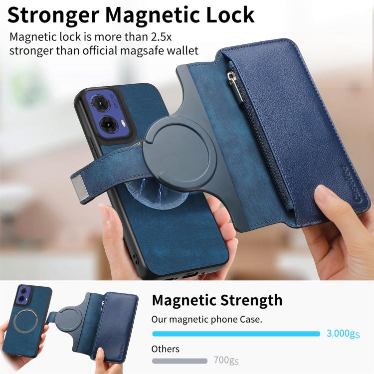 For Motorola Moto G85 EU CaseNeo MagSafe RFID Anti-theft Zipper Wallet Retro Leather Phone Case
