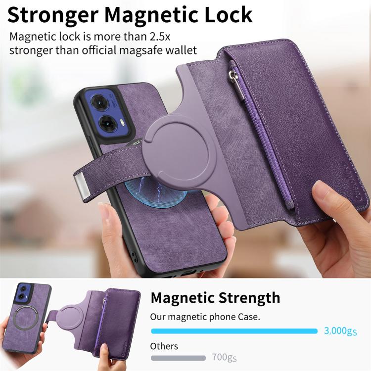 For Motorola Moto G85 EU CaseNeo MagSafe RFID Anti-theft Zipper Wallet Retro Leather Phone Case