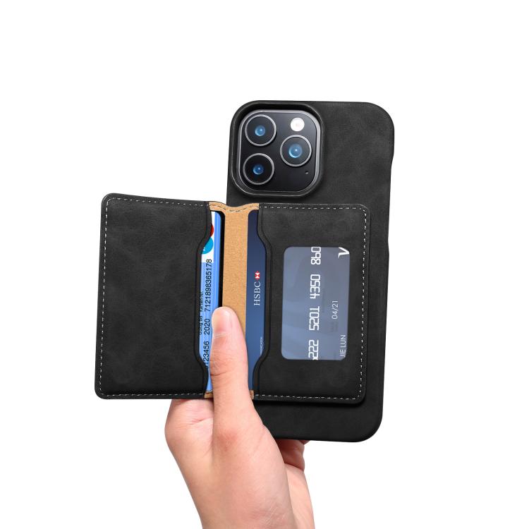 For iPhone 14 Plus Denior D27 Retro Texture RFID MagSafe Photo Frame Card-slot Phone Case