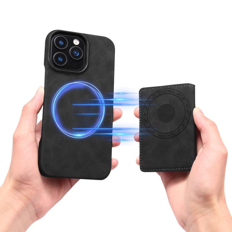 For iPhone 15 Denior D27 Retro Texture RFID MagSafe Photo Frame Card-slot Phone Case