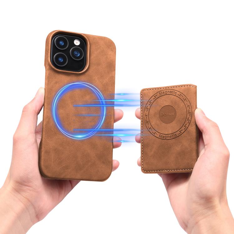 For iPhone 16 Denior D27 Retro Texture RFID MagSafe Photo Frame Card-slot Phone Case