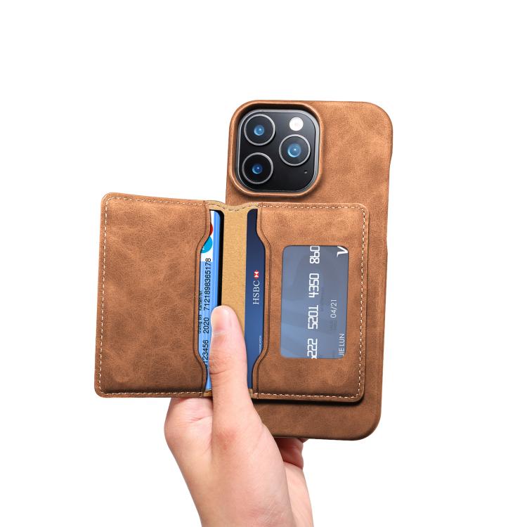 For iPhone 16 Plus Denior D27 Retro Texture RFID MagSafe Photo Frame Card-slot Phone Case