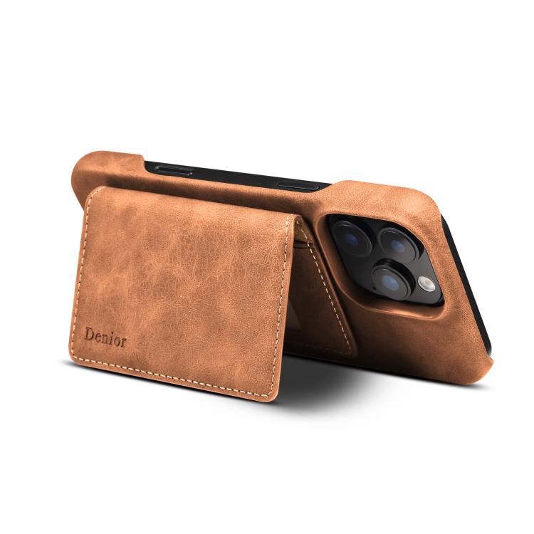 For iPhone 17e / 16e Denior D27 Retro Texture RFID MagSafe Photo Frame Card-slot Phone Case