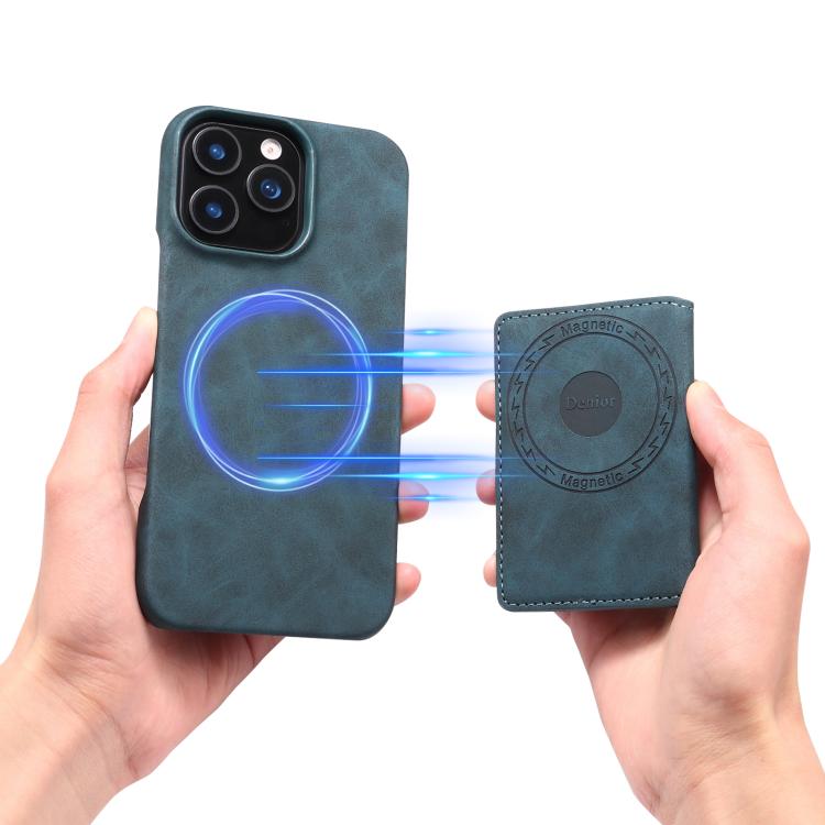 For iPhone 15 Plus Denior D27 Retro Texture RFID MagSafe Photo Frame Card-slot Phone Case