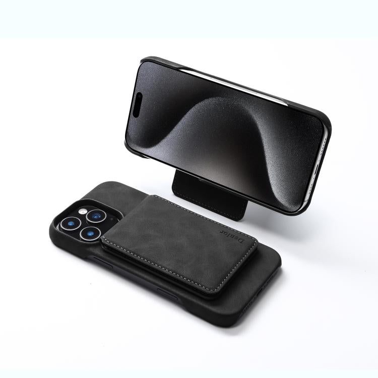 For iPhone 14 Plus Denior D28 Retro Texture RFID MagSafe Vertical Flip Card-slot Phone Case