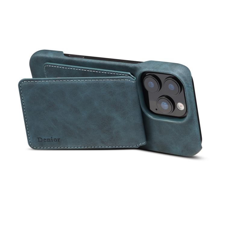 For iPhone 14 Plus Denior D28 Retro Texture RFID MagSafe Vertical Flip Card-slot Phone Case