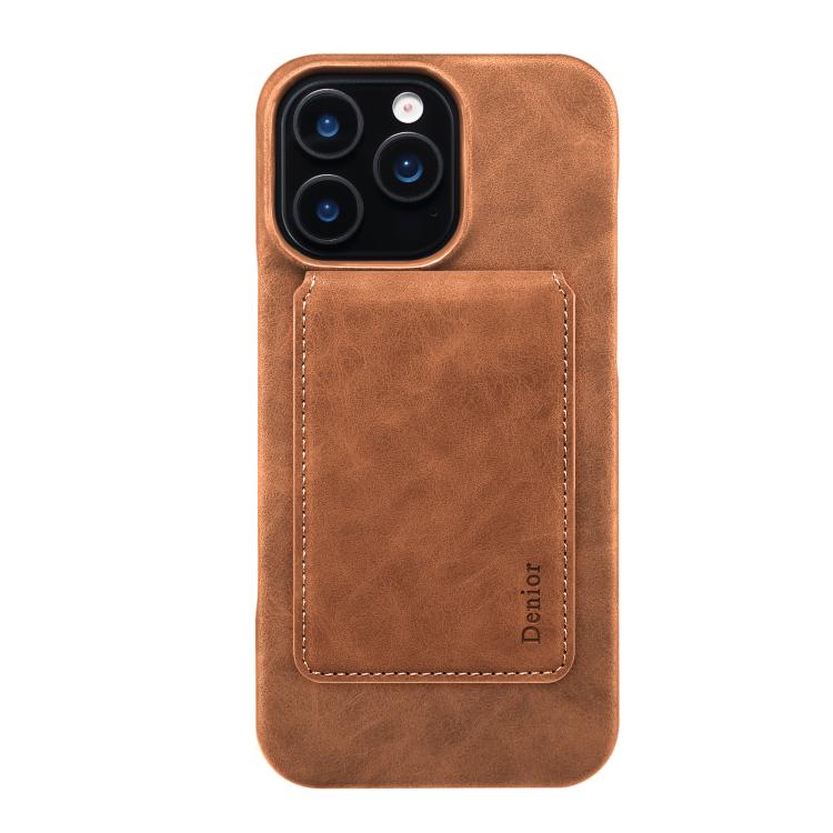 For iPhone 15 Pro Max Denior D28 Retro Texture RFID MagSafe Vertical Flip Card-slot Phone Case