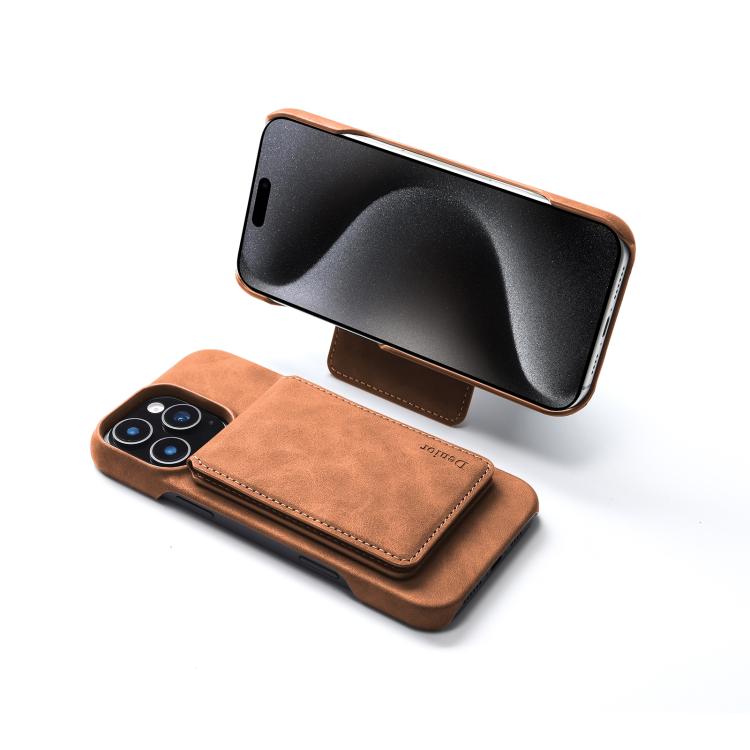 For iPhone 16 Denior D28 Retro Texture RFID MagSafe Vertical Flip Card-slot Phone Case