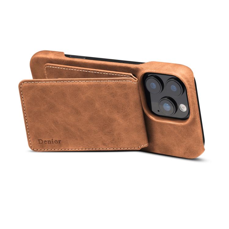 For iPhone 16 Denior D28 Retro Texture RFID MagSafe Vertical Flip Card-slot Phone Case