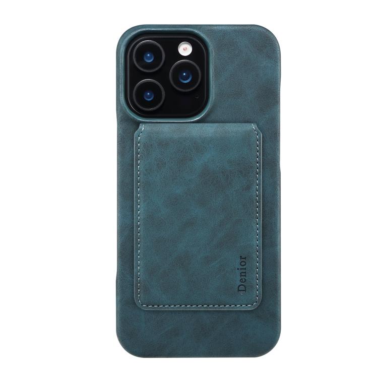 For iPhone 16 Denior D28 Retro Texture RFID MagSafe Vertical Flip Card-slot Phone Case