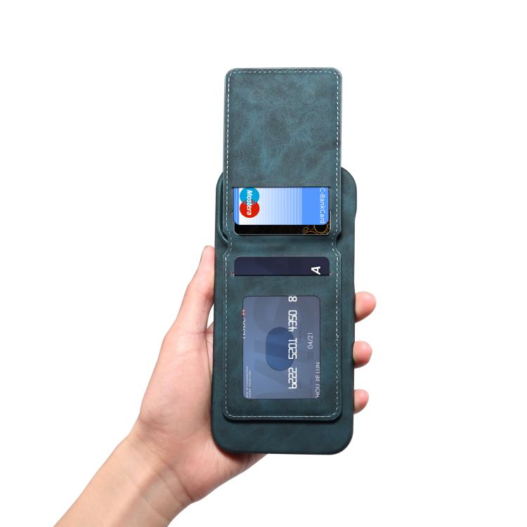 For iPhone 16 Denior D28 Retro Texture RFID MagSafe Vertical Flip Card-slot Phone Case