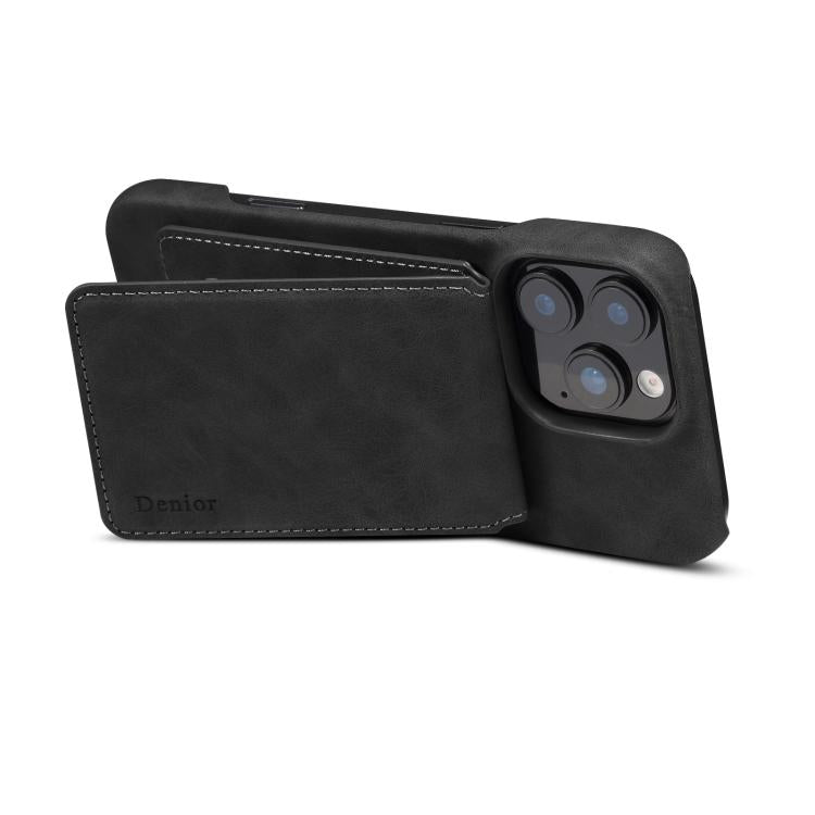 For iPhone 15 Plus Denior D28 Retro Texture RFID MagSafe Vertical Flip Card-slot Phone Case