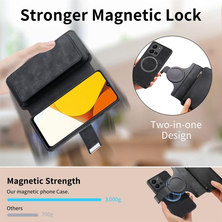 For vivo Y35 4G 2022 CaseNeo MagSafe RFID Anti-theft Zipper Wallet Retro Leather Phone Case