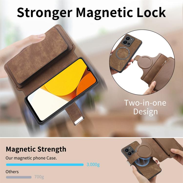 For vivo Y35 4G 2022 CaseNeo MagSafe RFID Anti-theft Zipper Wallet Retro Leather Phone Case