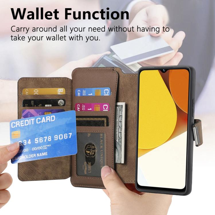 For vivo Y35 4G 2022 CaseNeo MagSafe RFID Anti-theft Zipper Wallet Retro Leather Phone Case