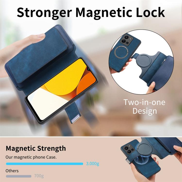 For vivo Y35 4G 2022 CaseNeo MagSafe RFID Anti-theft Zipper Wallet Retro Leather Phone Case
