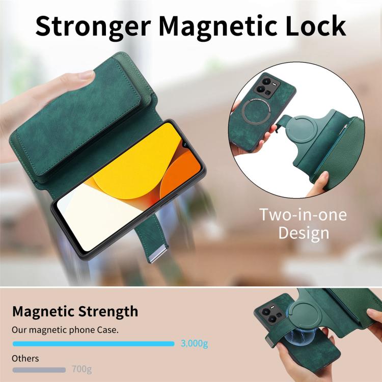 For vivo Y35 4G 2022 CaseNeo MagSafe RFID Anti-theft Zipper Wallet Retro Leather Phone Case
