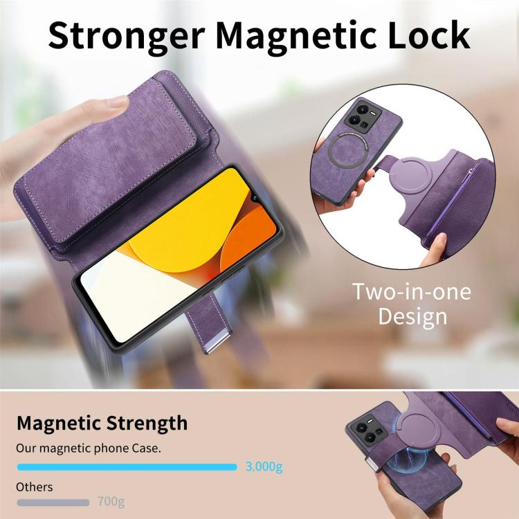 For vivo Y35 4G 2022 CaseNeo MagSafe RFID Anti-theft Zipper Wallet Retro Leather Phone Case