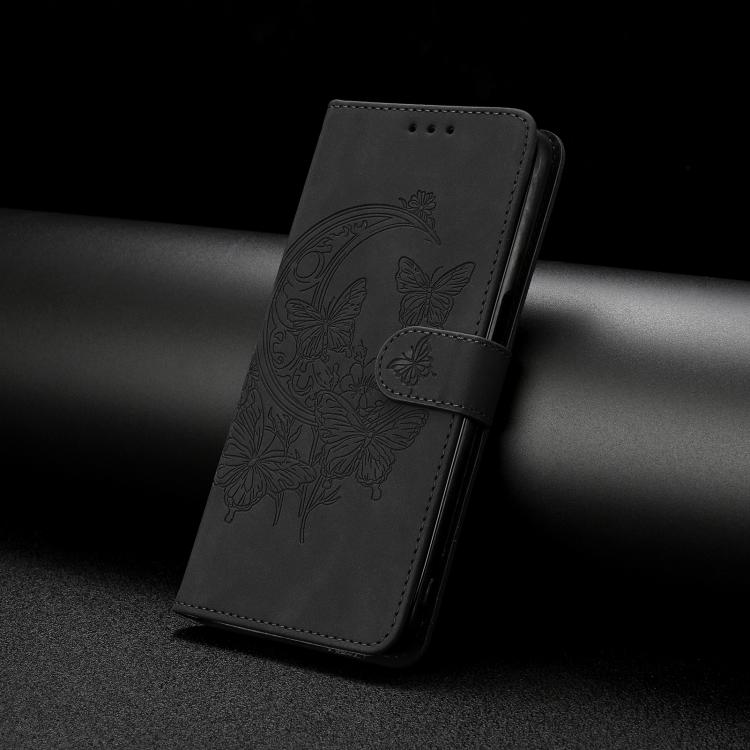For iPhone 17 Pro Moonlit Butterfly Dance Pattern Embossed Leather Phone Case