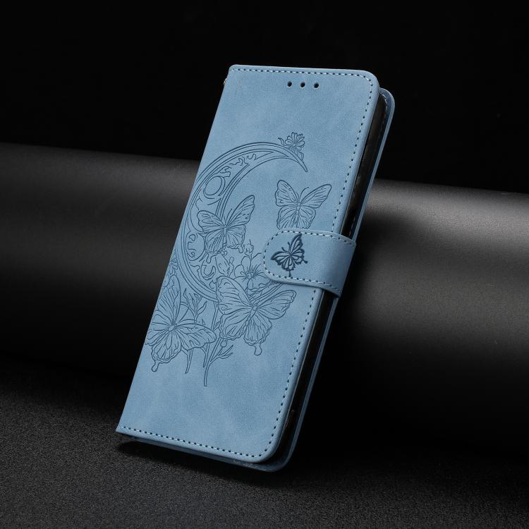 For iPhone 17 Pro Moonlit Butterfly Dance Pattern Embossed Leather Phone Case