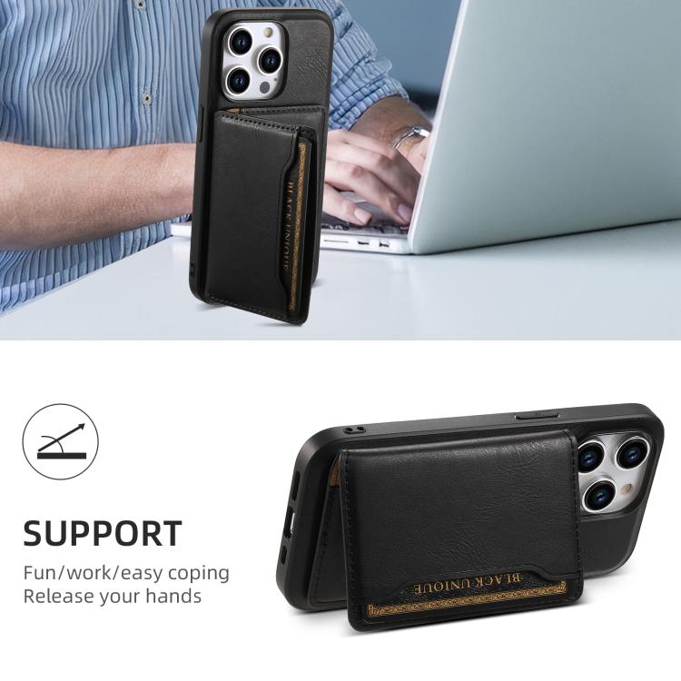 Denior V01 Magsafe Wallet Cowhide Texture Leather Magnetic Card Holder Bag