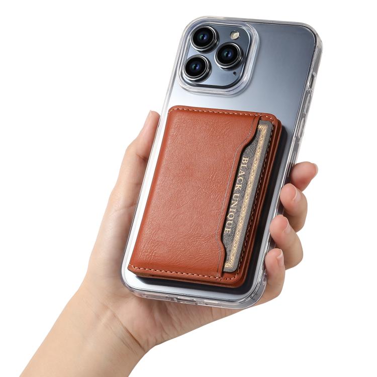 Denior V01 Magsafe Wallet Cowhide Texture Leather Magnetic Card Holder Bag