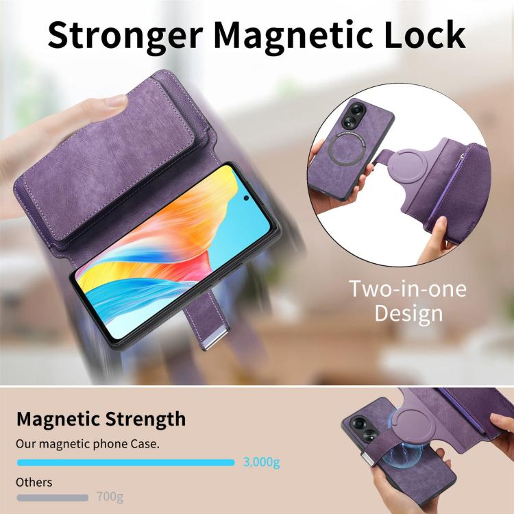 For OPPO A58 4G CaseNeo MagSafe RFID Anti-theft Zipper Wallet Retro Leather Phone Case