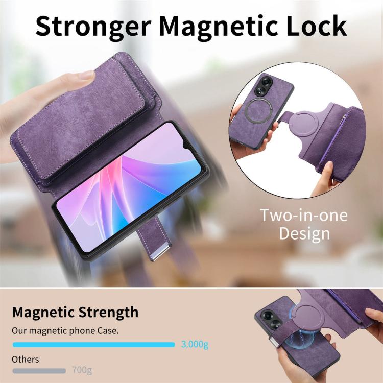 For OPPO A78 5G CaseNeo MagSafe RFID Anti-theft Zipper Wallet Retro Leather Phone Case