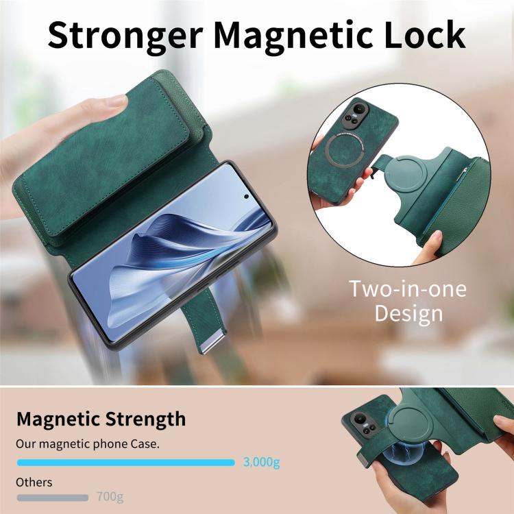 For OPPO Reno10 5G Global CaseNeo MagSafe RFID Anti-theft Zipper Wallet Retro Leather Phone Case