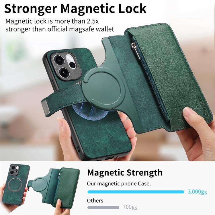 For OPPO Reno15 Pro 5G Global CaseNeo MagSafe RFID Anti-theft Zipper Wallet Retro Leather Phone Case