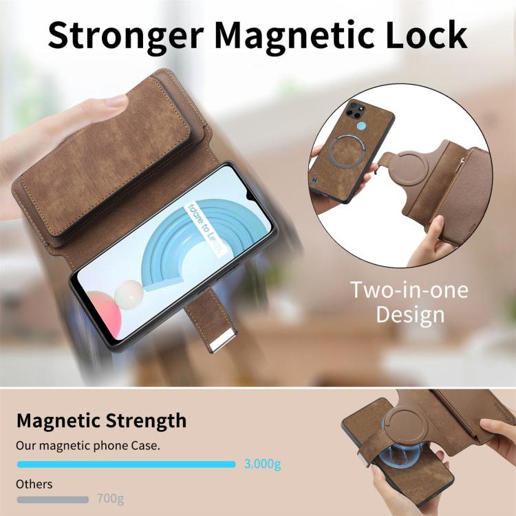 For Realme C21Y CaseNeo MagSafe RFID Anti-theft Zipper Wallet Retro Leather Phone Case