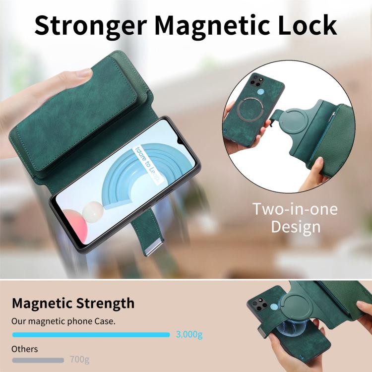 For Realme C21Y CaseNeo MagSafe RFID Anti-theft Zipper Wallet Retro Leather Phone Case