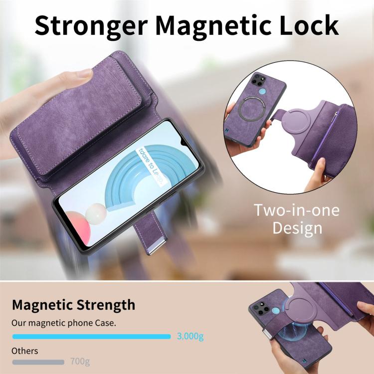 For Realme C21Y CaseNeo MagSafe RFID Anti-theft Zipper Wallet Retro Leather Phone Case