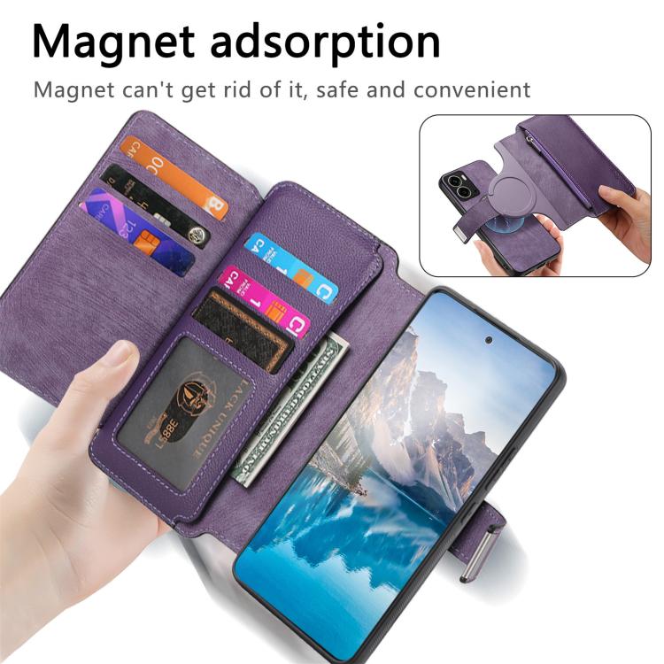 For Realme 14 CaseNeo MagSafe RFID Anti-theft Zipper Wallet Retro Leather Phone Case
