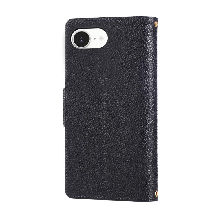 For iPhone 17e / 16e Round Buckle Zipper Wallet Leather Phone Case with Crossbody Strap