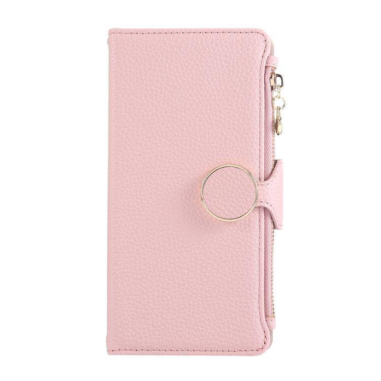 For iPhone 16 Pro Round Buckle Zipper Wallet Leather Phone Case with Crossbody Strap