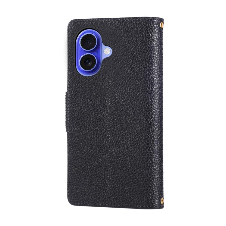 For iPhone 16 Plus Round Buckle Zipper Wallet Leather Phone Case with Crossbody Strap