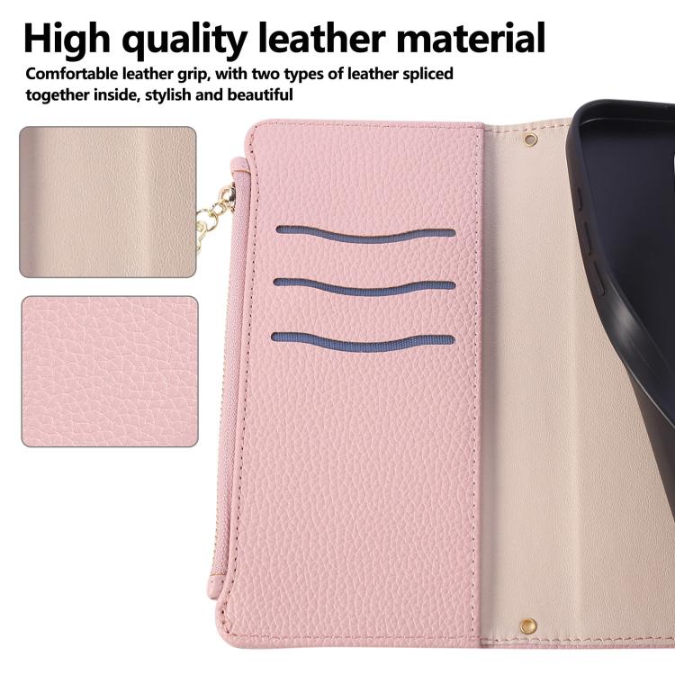For iPhone 13 mini Round Buckle Zipper Wallet Leather Phone Case with Crossbody Strap