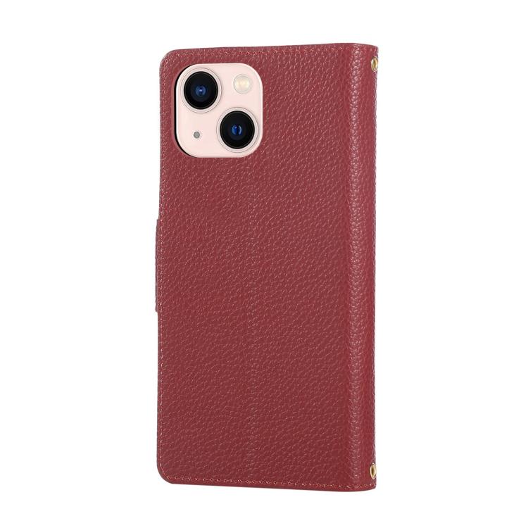 For iPhone 13 mini Round Buckle Zipper Wallet Leather Phone Case with Crossbody Strap
