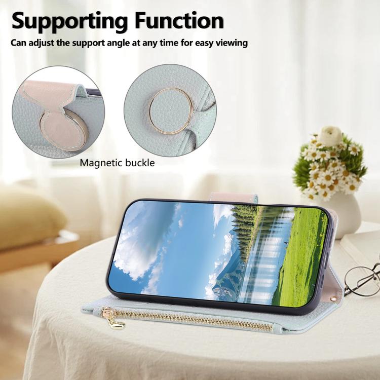 For iPhone 13 mini Round Buckle Zipper Wallet Leather Phone Case with Crossbody Strap